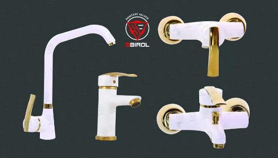 تصویر  ست شیرآلات کالچرو مدل باران سفید طلایی