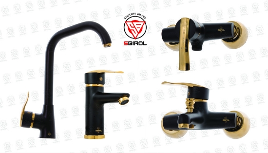 تصویر  ست شیرآلات کالچرو مدل باران مشکی طلایی